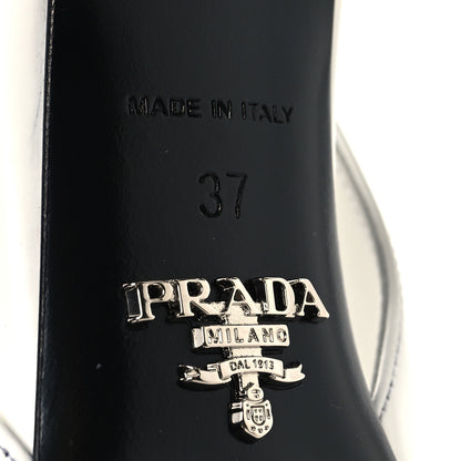 Prada Spazzolato Triangle Logo Pointed Toe 75mm Slingback Pumps 37 White 7 of 8