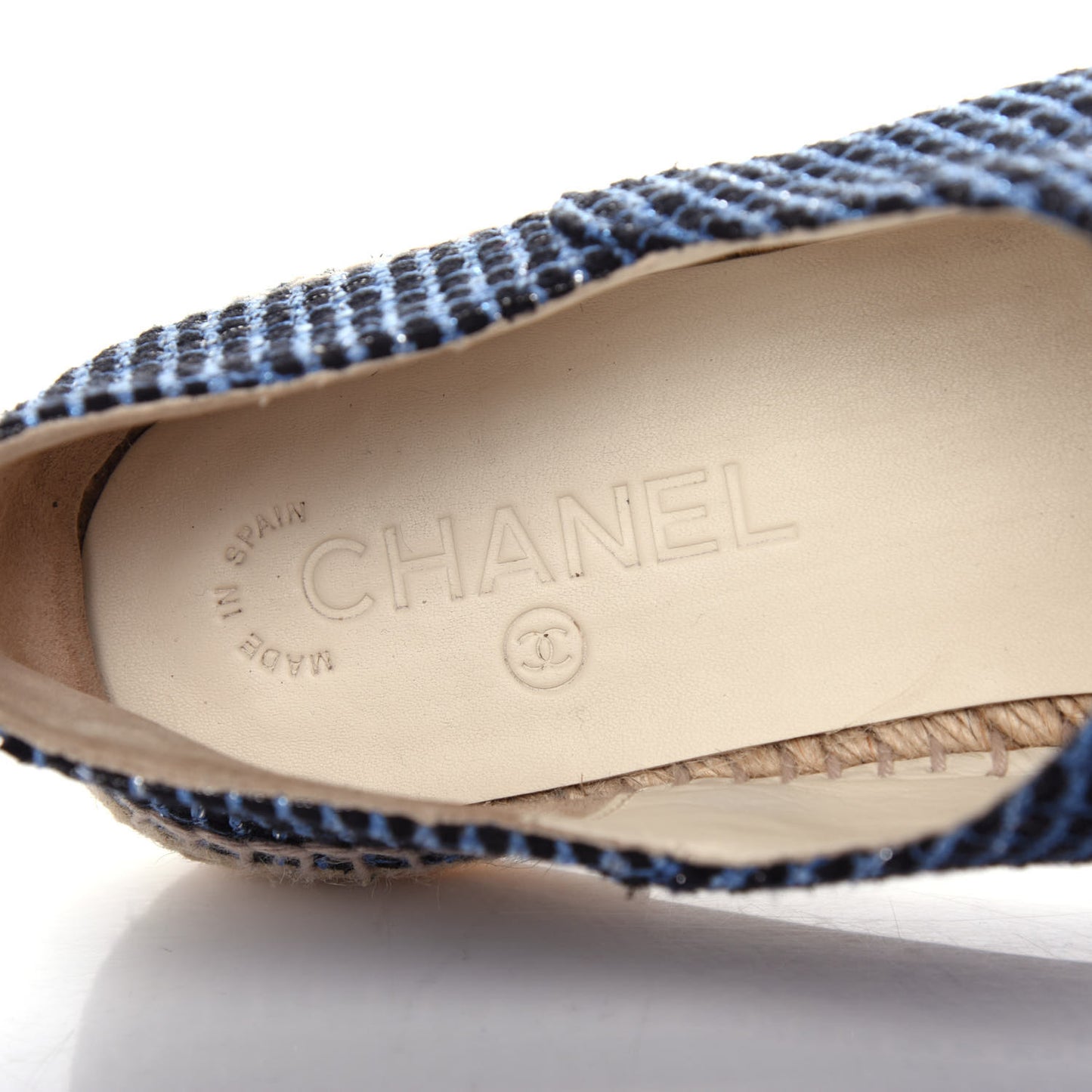 Grained Calfskin Tweed CC Espadrilles 41 Black Blue