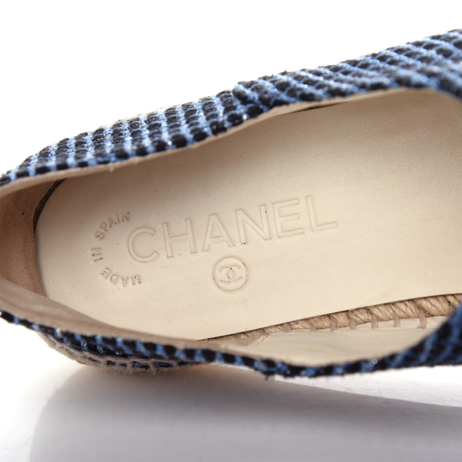 Chanel Grained Calfskin Tweed CC Espadrilles 41 Black Blue 8 of 10