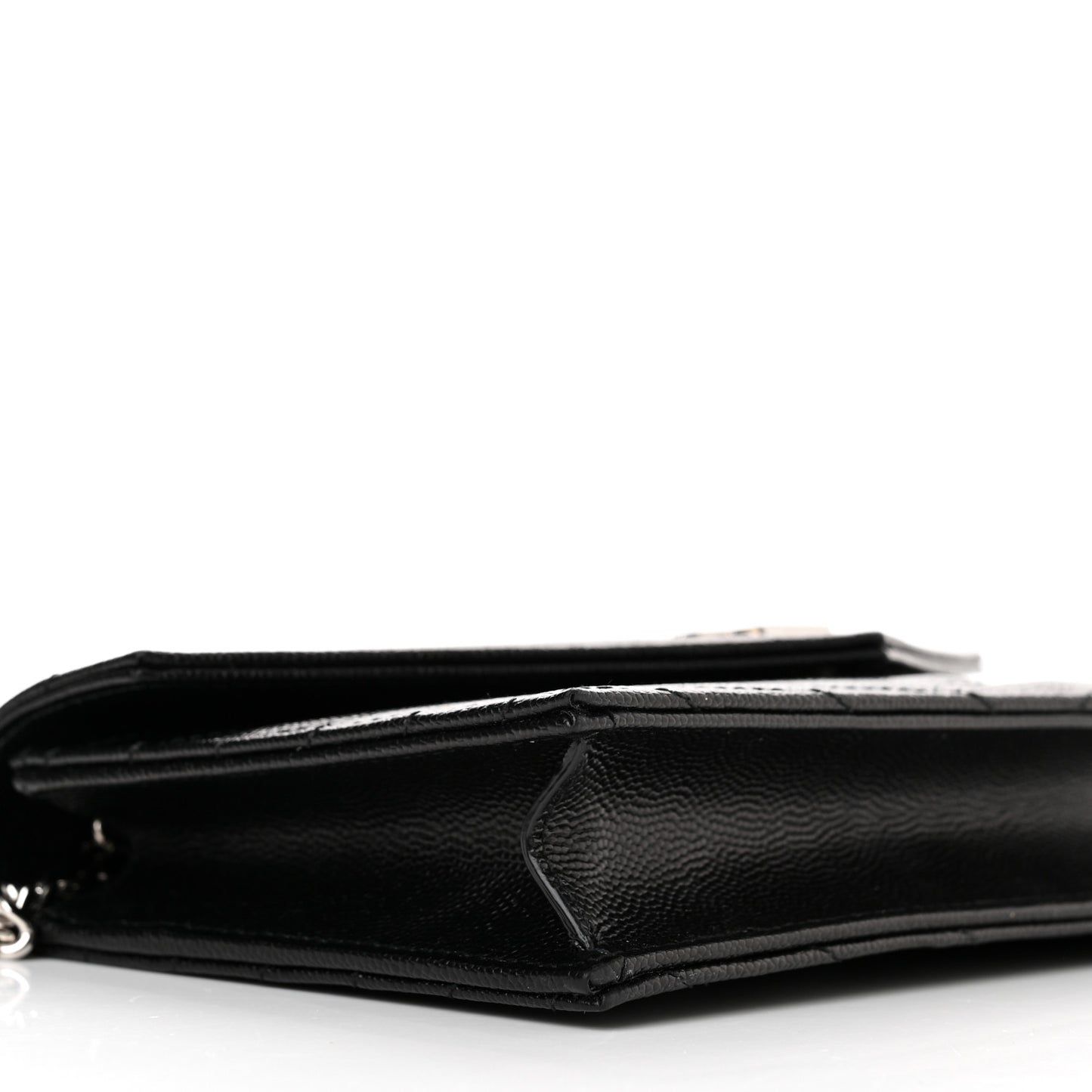 Grain De Poudre Matelasse Chevron Monogram Envelope Chain Wallet Black
