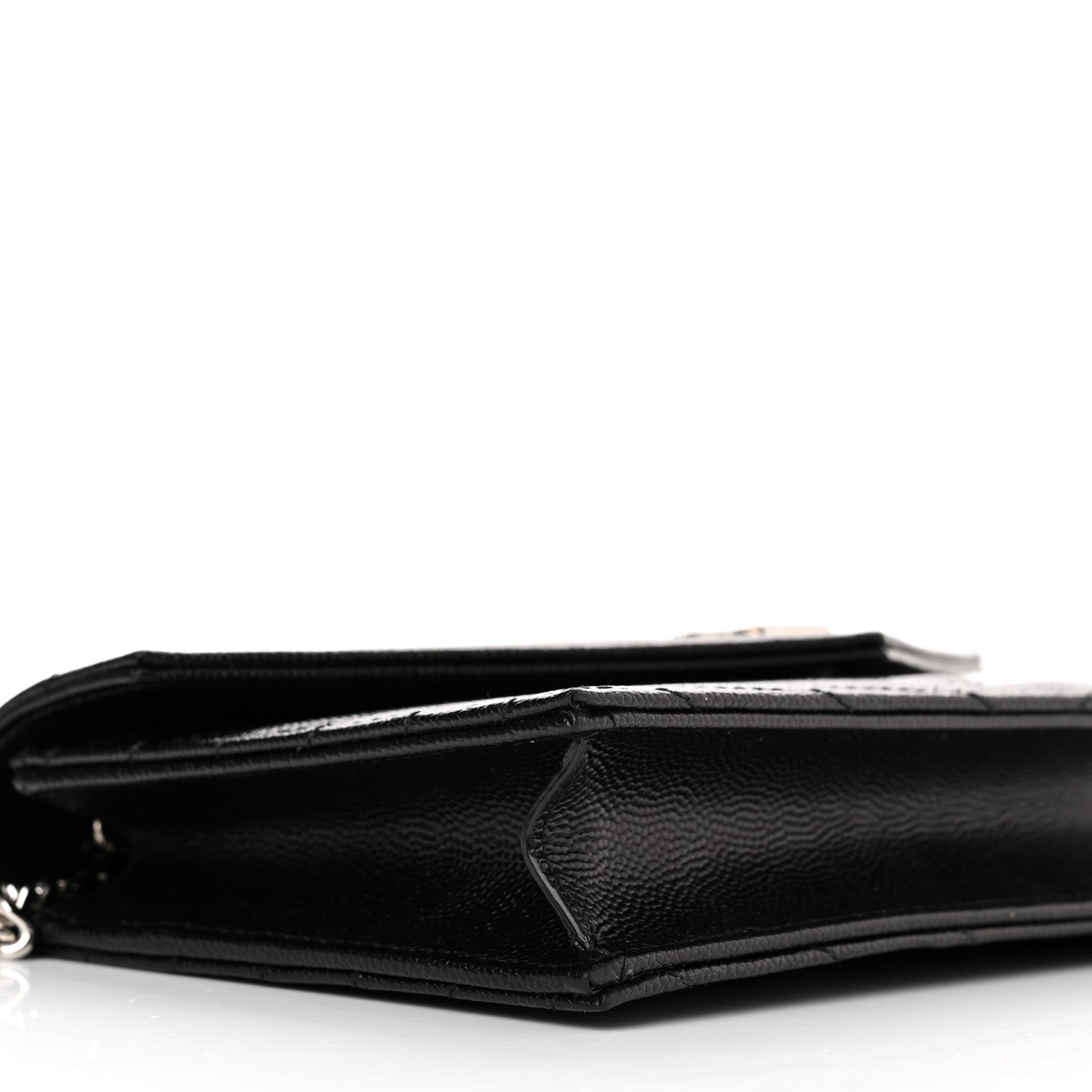 Saint Laurent Grain De Poudre Matelasse Chevron Monogram Envelope Chain Wallet Black 9 of 11