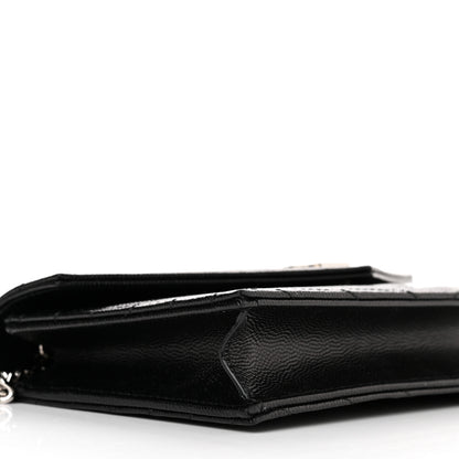 Saint Laurent Grain De Poudre Matelasse Chevron Monogram Envelope Chain Wallet Black 9 of 11