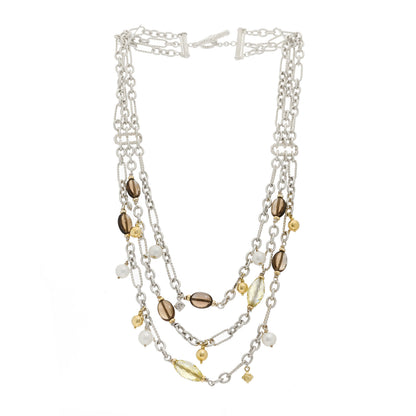 David Yurman Sterling Silver 18K Yellow Gold Cultured Pearl Citrine Smoky Quartz Multi Strand Necklace 3 of 5