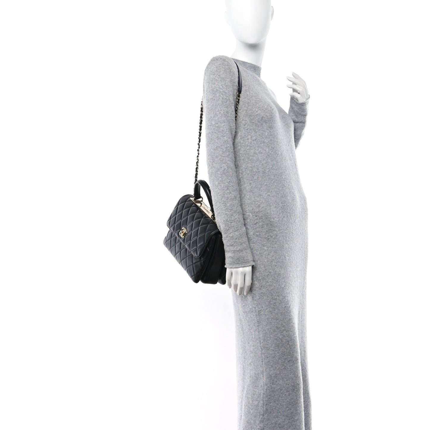 Lambskin Quilted Medium Trendy CC Flap Dual Handle Bag Black