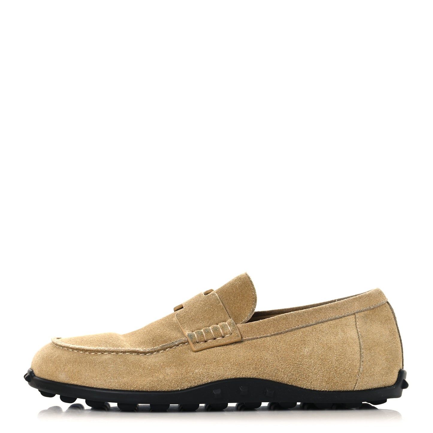 Suede Calfskin Womens Lazy Loafers 37.5 Beige Sable