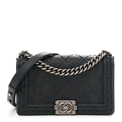 Chanel Caviar Stitched Medium Boy Flap Blue 1 of 11