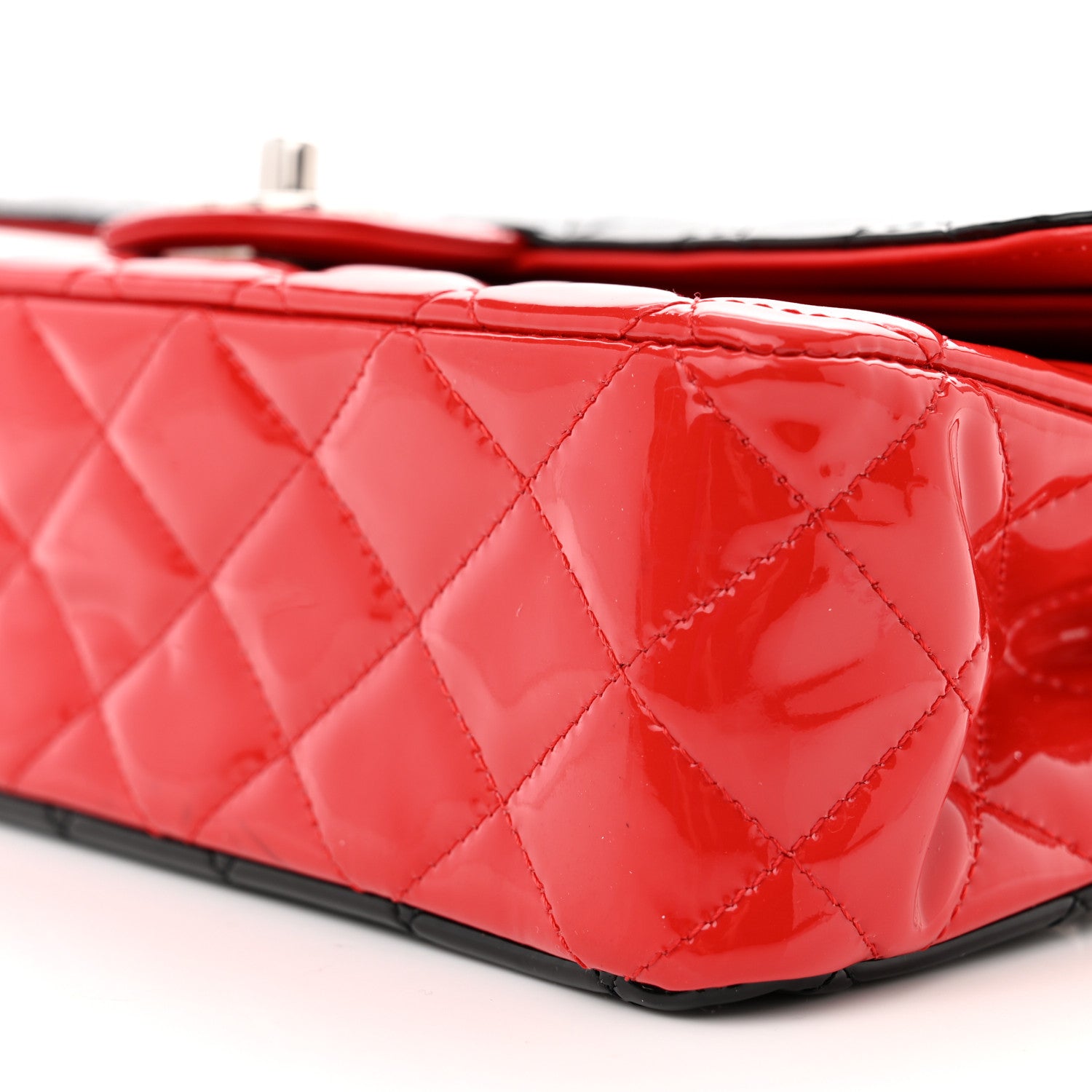 Chanel Patent Calfskin Quilted Bi-Color Medium Double Flap Red Black 10 of 13