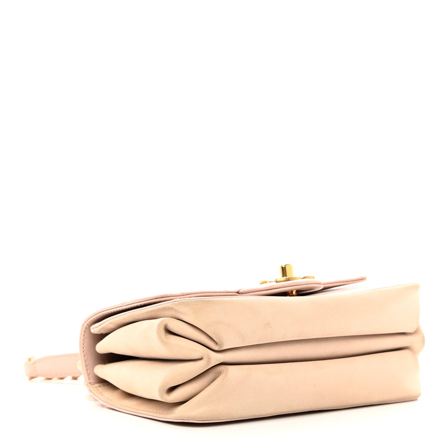 Glazed Calfskin Quilted Mini Straight Lined Flap Beige