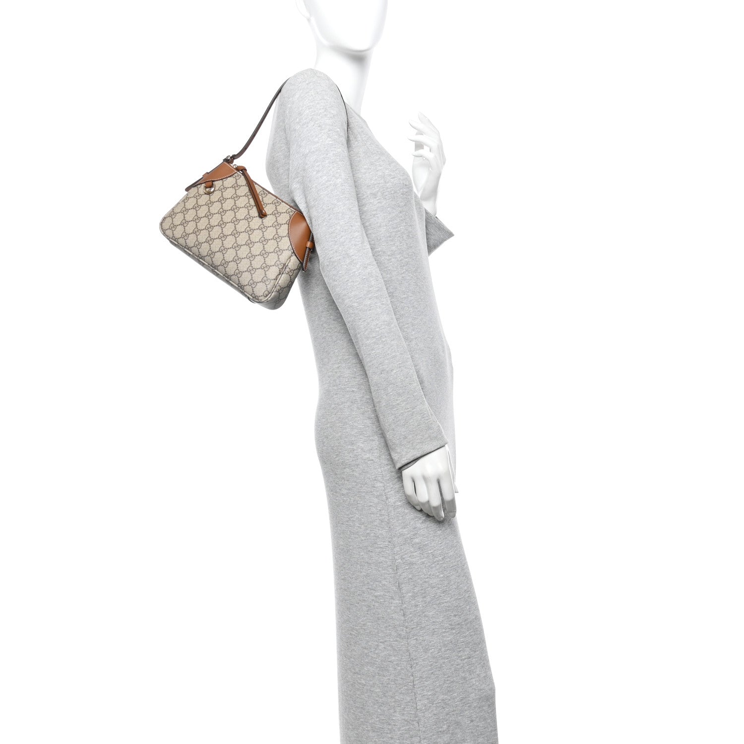 Gucci GG Supreme Monogram Textured Calfskin Small Emblem Shoulder Bag Beige Dark Brown 2 of 10