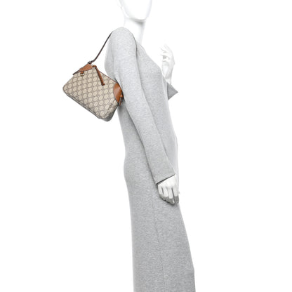 Gucci GG Supreme Monogram Textured Calfskin Small Emblem Shoulder Bag Beige Dark Brown 2 of 10