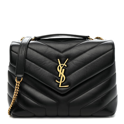 Saint Laurent Calfskin Y Quilted Monogram Small Loulou Chain Satchel Black 1 of 16