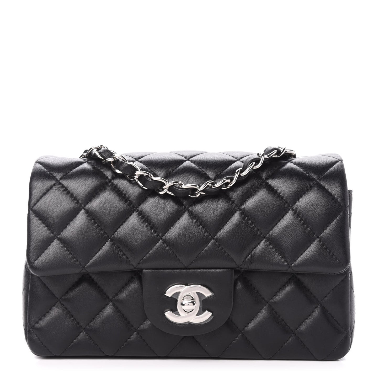 Lambskin Quilted Mini Rectangular Flap Black