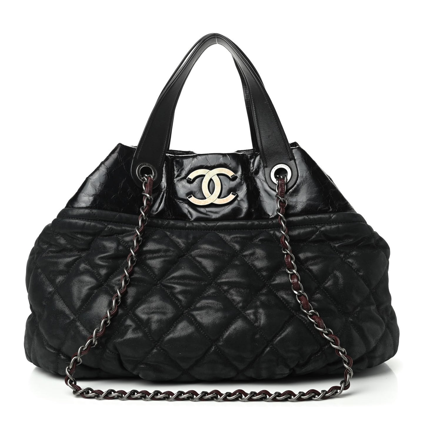 Iridescent Calfskin Quilted Large In The Mix Tote Black