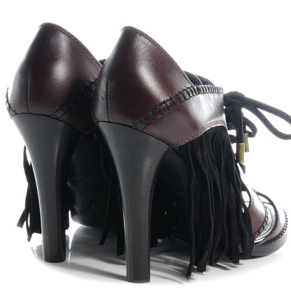 Louis Vuitton Leather Dakota Fringe Peep Toe Heels 41 Bordeaux 3 of 7