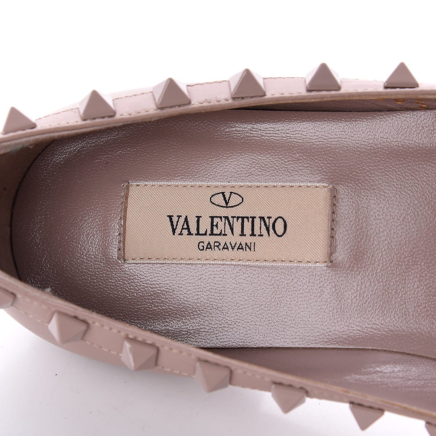 Calfskin Lacquered Monochrome Rockstud Ballerina Flats 36.5 Poudre