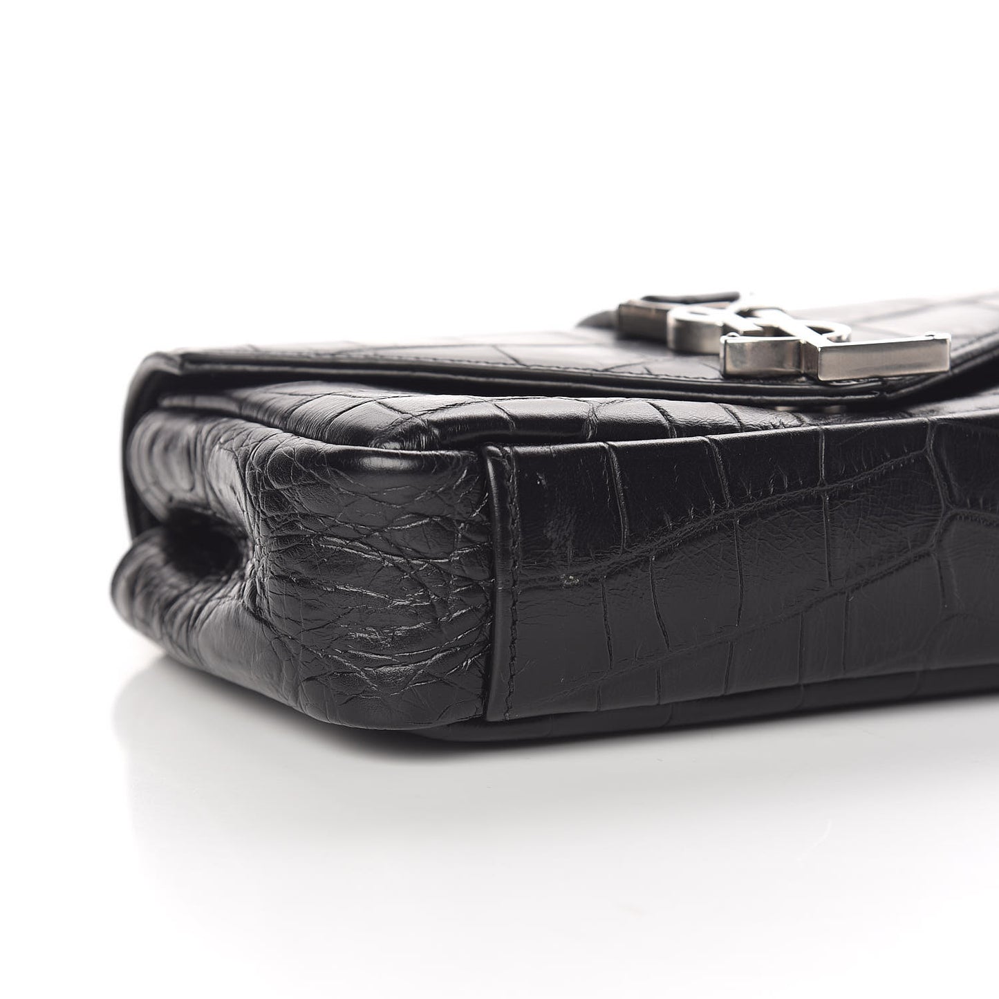 Calfskin Crocodile Embossed Baby Monogram Classic Chain Bag Black