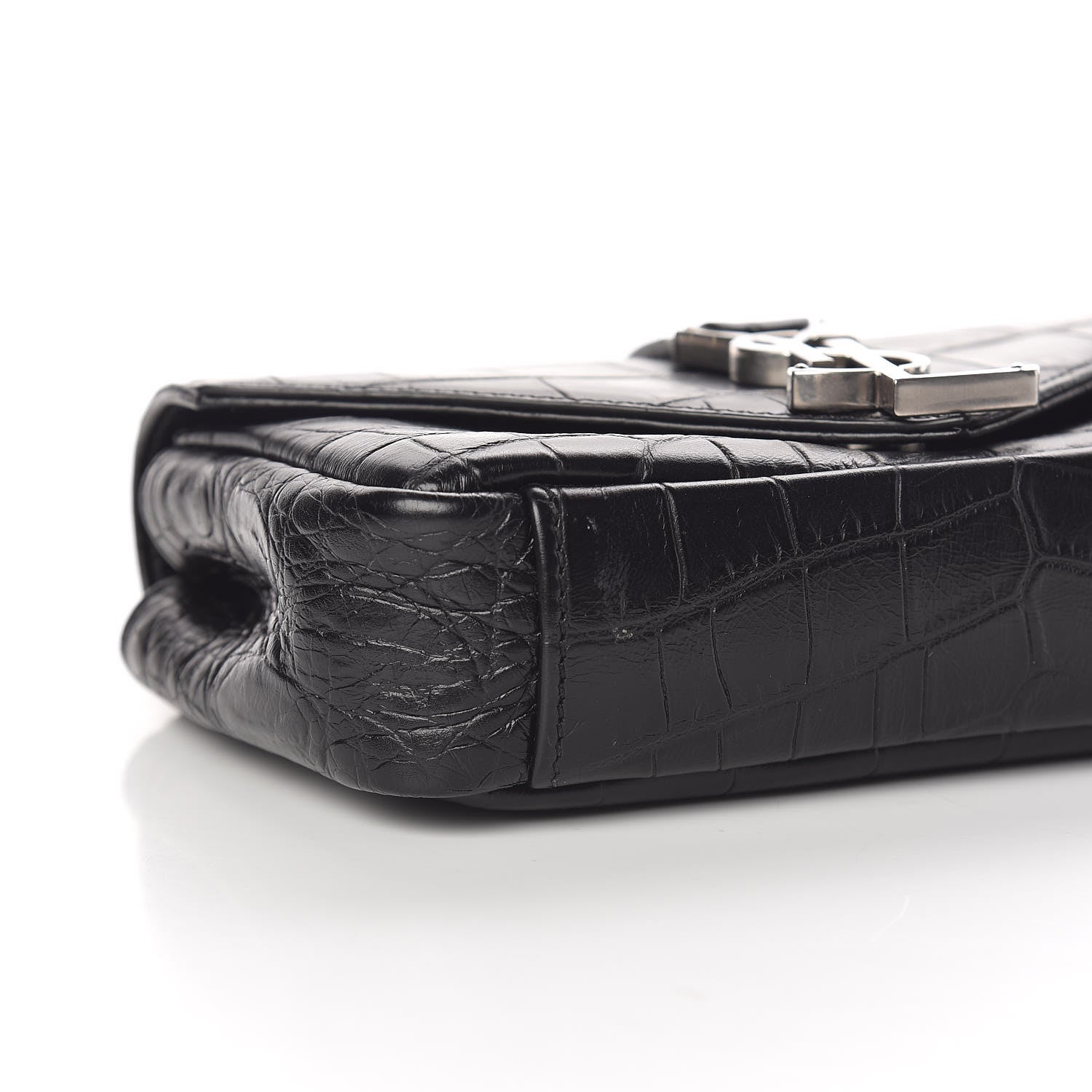 Saint Laurent Calfskin Crocodile Embossed Baby Monogram Classic Chain Bag Black 5 of 9