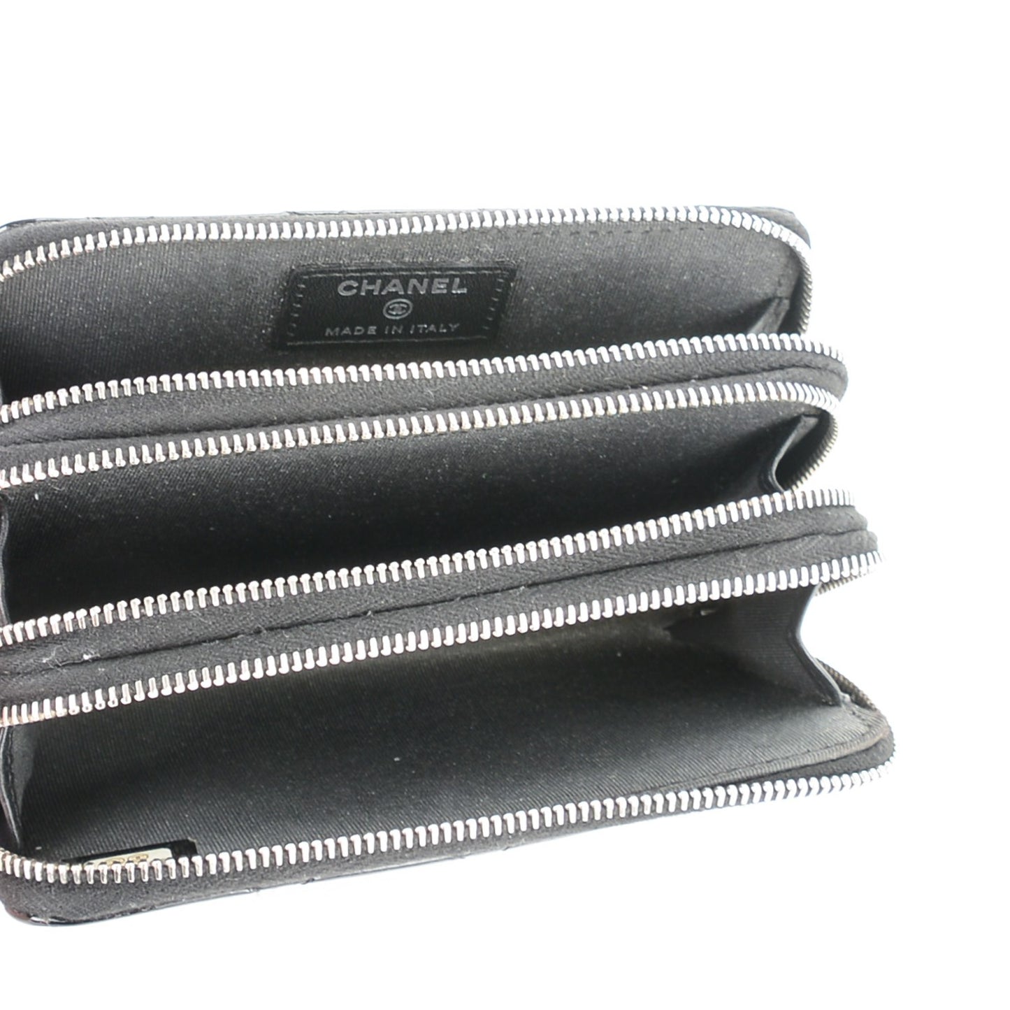 Patent Calfskin Quilted Zip Around Phone Holder Black