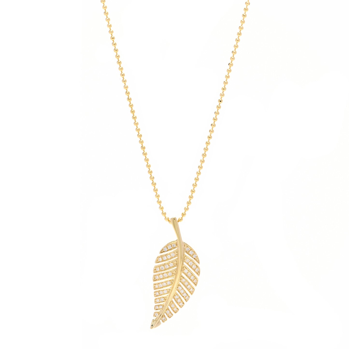 18K Yellow Gold Diamond Small Leaf Pendant Necklace