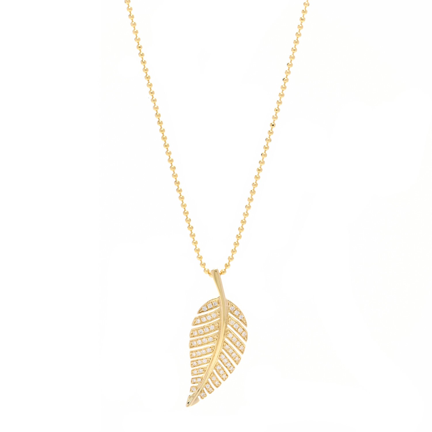 Jennifer Meyer 18K Yellow Gold Diamond Small Leaf Pendant Necklace 1 of 5