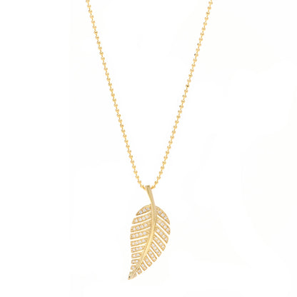 Jennifer Meyer 18K Yellow Gold Diamond Small Leaf Pendant Necklace 1 of 5