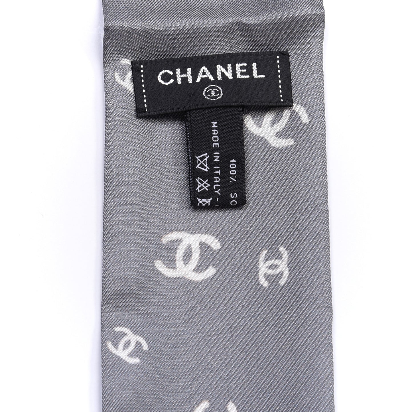 Silk CC Slim Bandeau Scarf Gray Ecru