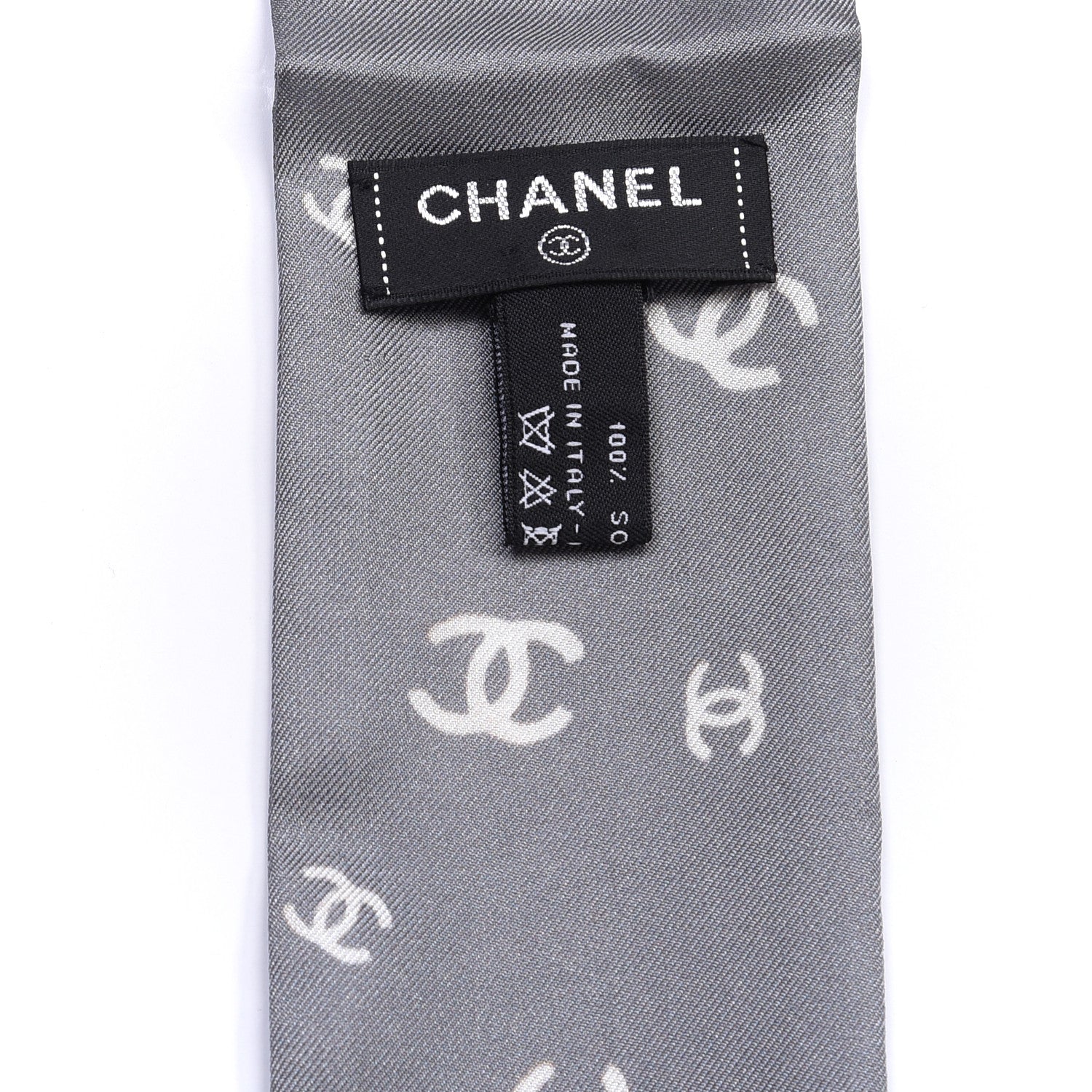 Chanel Silk CC Slim Bandeau Scarf Gray Ecru 3 of 3