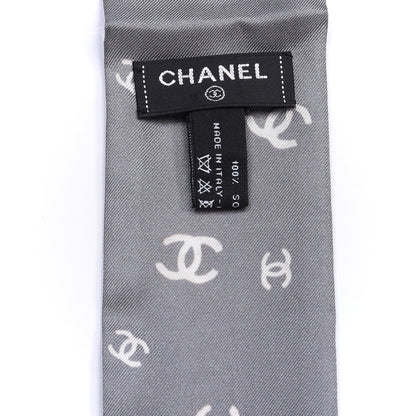 Chanel Silk CC Slim Bandeau Scarf Gray Ecru 3 of 3