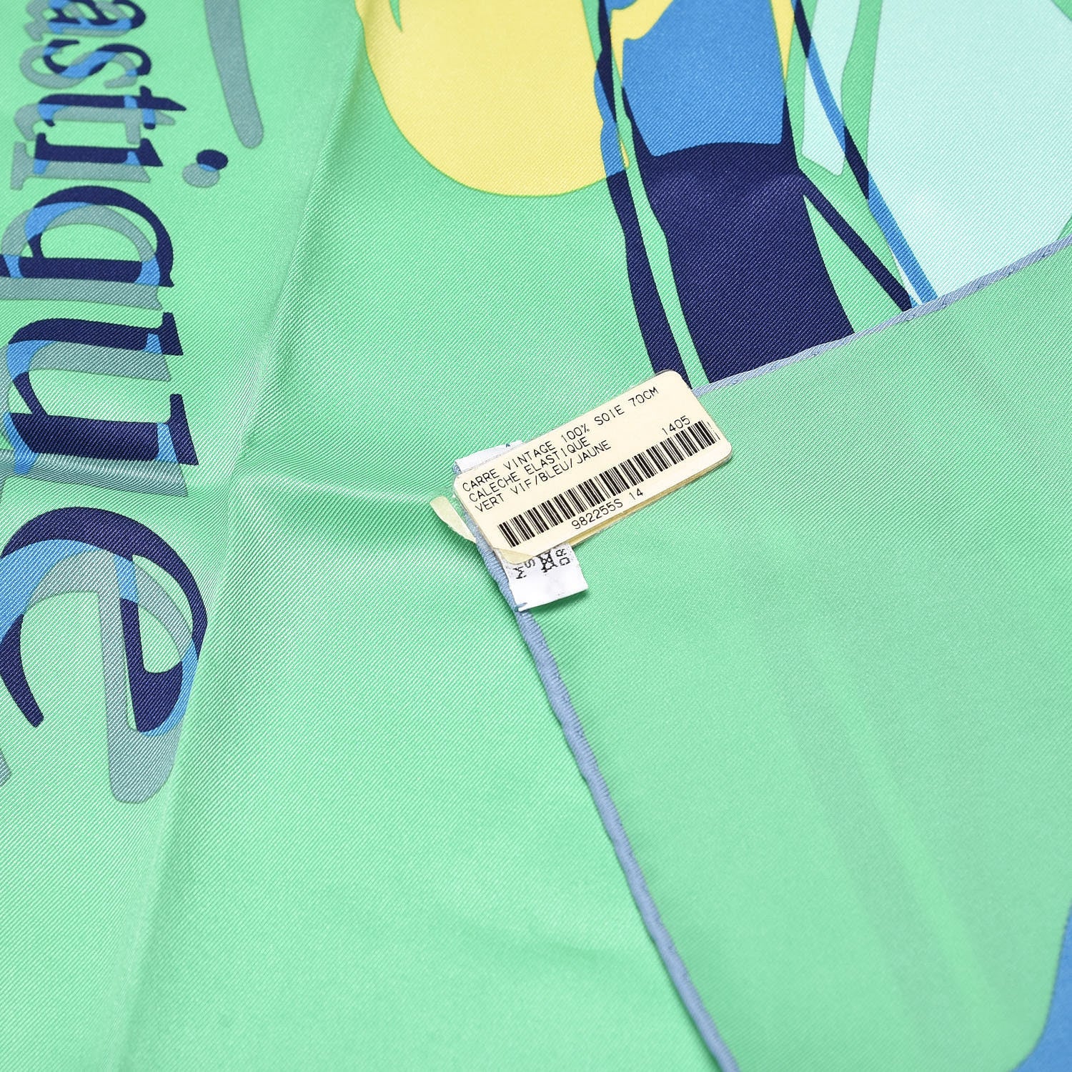 Hermes Silk Caleche Elastique Scarf 70 Vert Vif Bleu Jaune 3 of 4