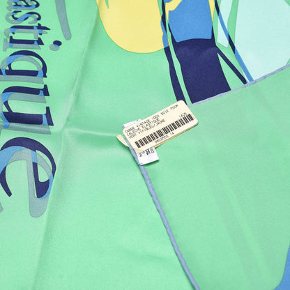 Hermes Silk Caleche Elastique Scarf 70 Vert Vif Bleu Jaune 3 of 4