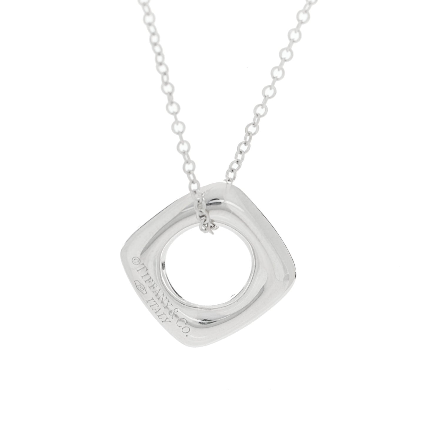 18K White Gold Diamond Cushion Pendant Necklace