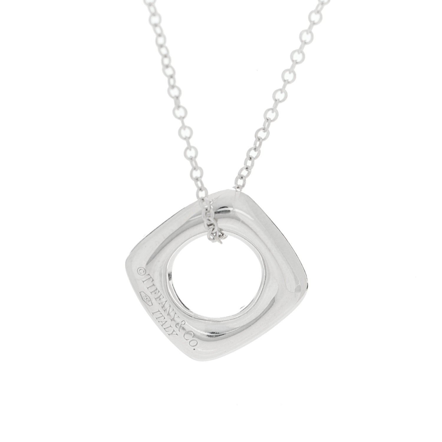 Tiffany 18K White Gold Diamond Cushion Pendant Necklace 6 of 6