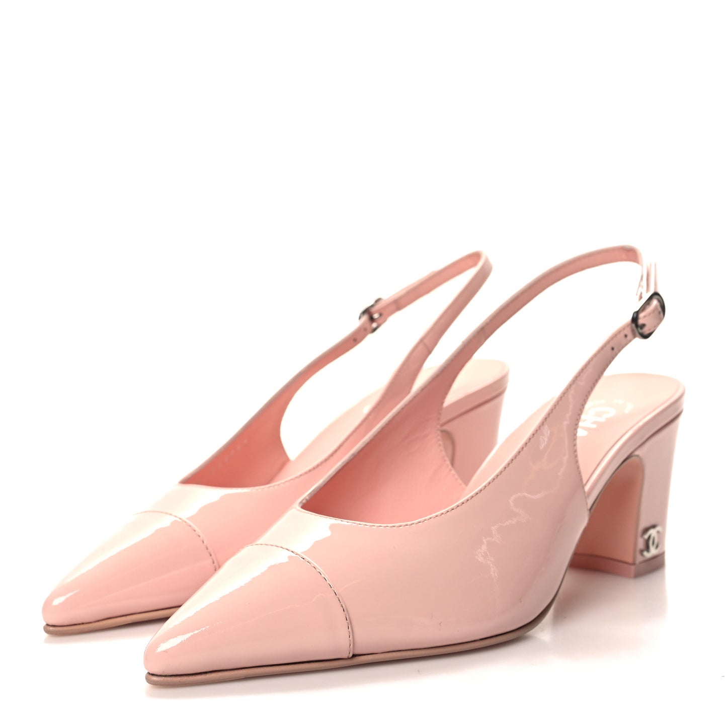 Patent Calfskin Cap Toe CC Slingback Pumps 36 Light Pink