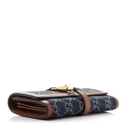 Gucci New Denim GG Monogram Jackie 1961 Chain Wallet Blue Tea Cuir 4 of 7