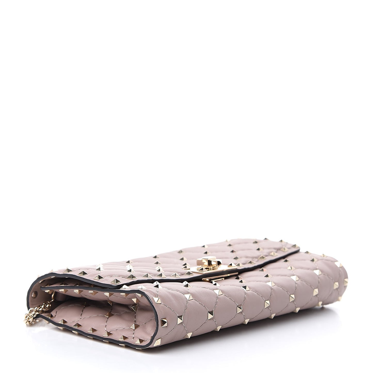 Lambskin Rockstud Spike Wallet on Chain Poudre