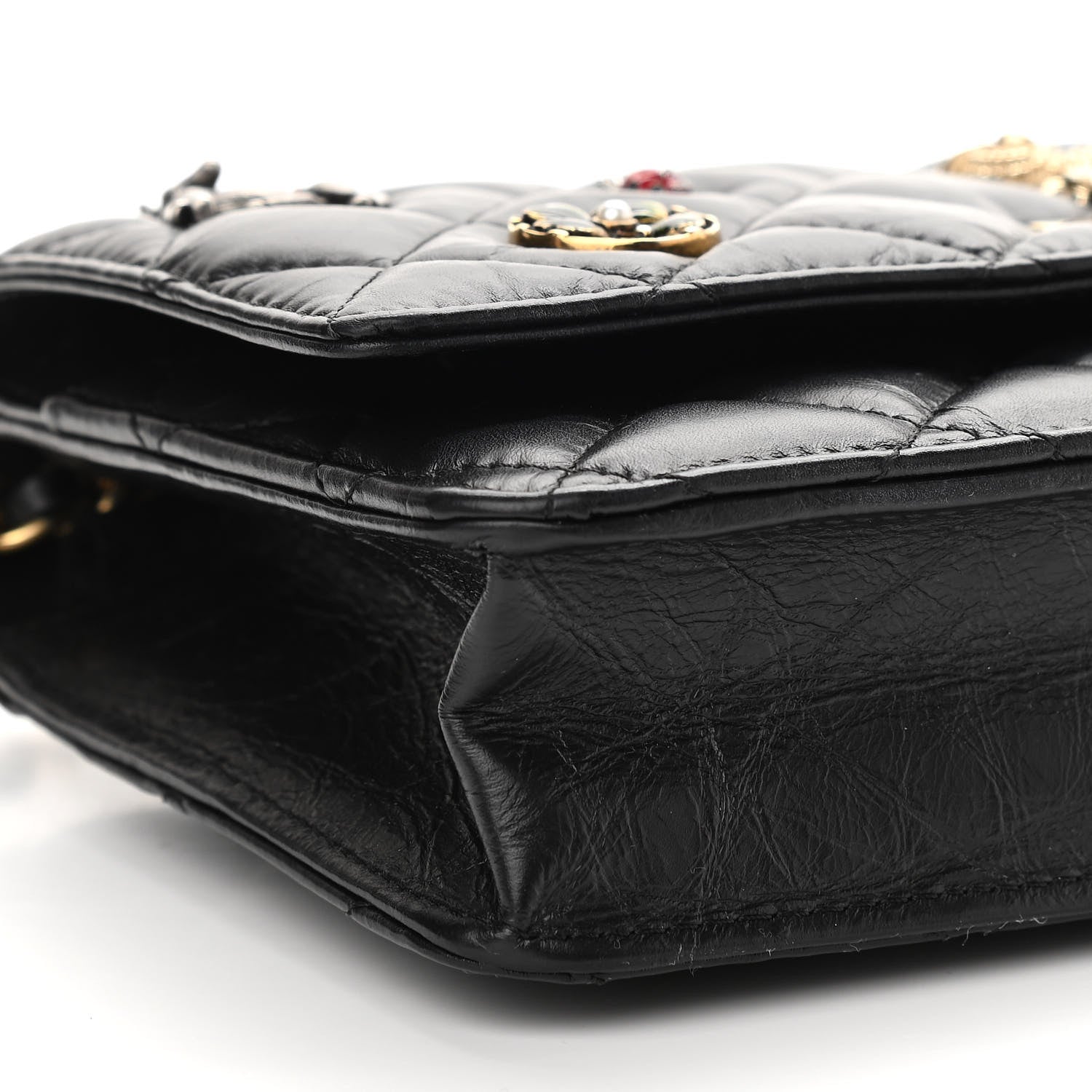 Chanel Aged Calfskin Quilted Lucky Charms 2.55 Reissue Wallet On Chain WOC Black 10 of 16