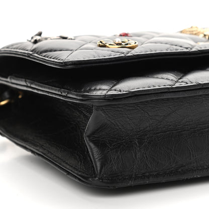 Chanel Aged Calfskin Quilted Lucky Charms 2.55 Reissue Wallet On Chain WOC Black 10 of 16