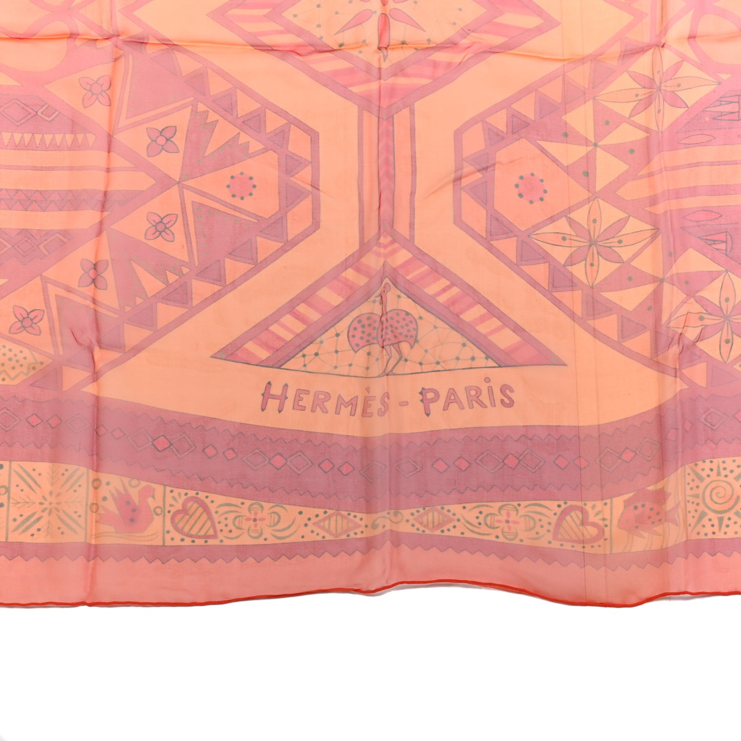 Silk Mousseline Ors Bleus D’Afrique Shawl 140 Orange Rouge H Vert