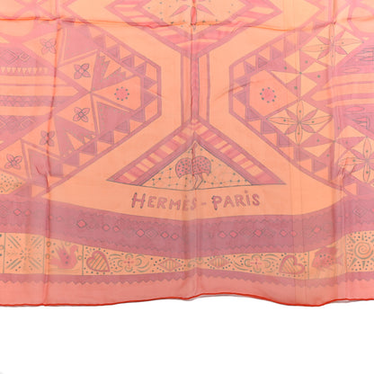 Hermes Silk Mousseline Ors Bleus D’Afrique Shawl 140 Orange Rouge H Vert 2 of 4
