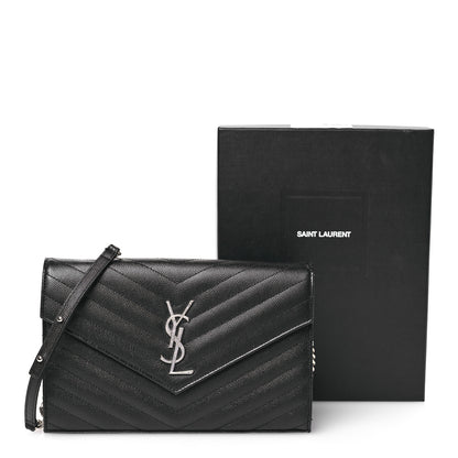 Saint Laurent Grain De Poudre Matelasse Chevron Monogram Chain Wallet Black 15 of 15