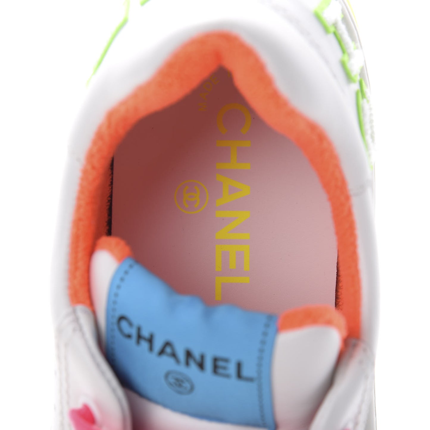Calfskin Womens Logo Sneakers 38.5 White Multicolor