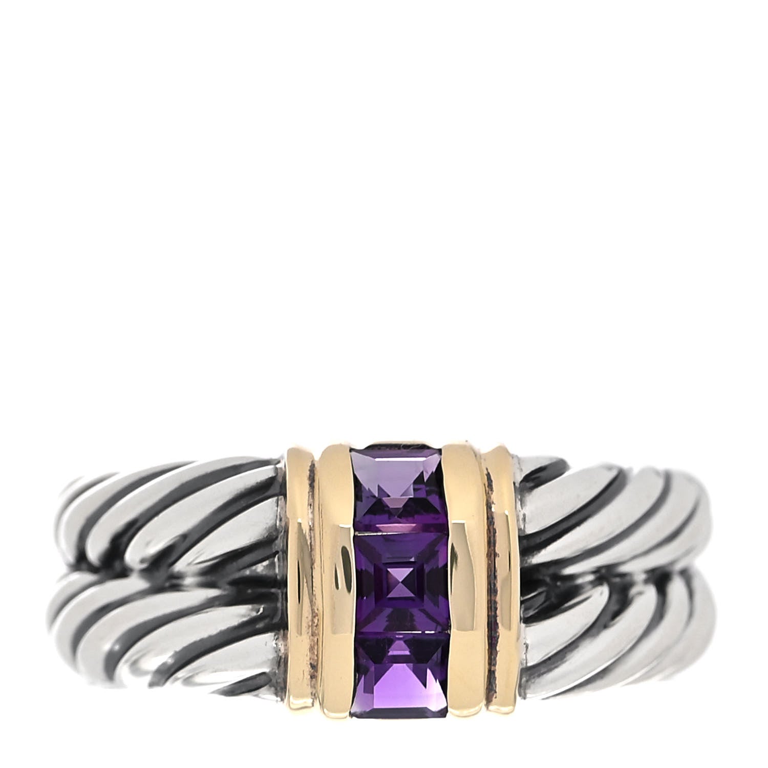 David Yurman Sterling Silver 14K Yellow Gold Amethyst Cable Ring 56 7.5 1 of 5