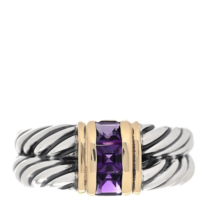David Yurman Sterling Silver 14K Yellow Gold Amethyst Cable Ring 56 7.5 1 of 5