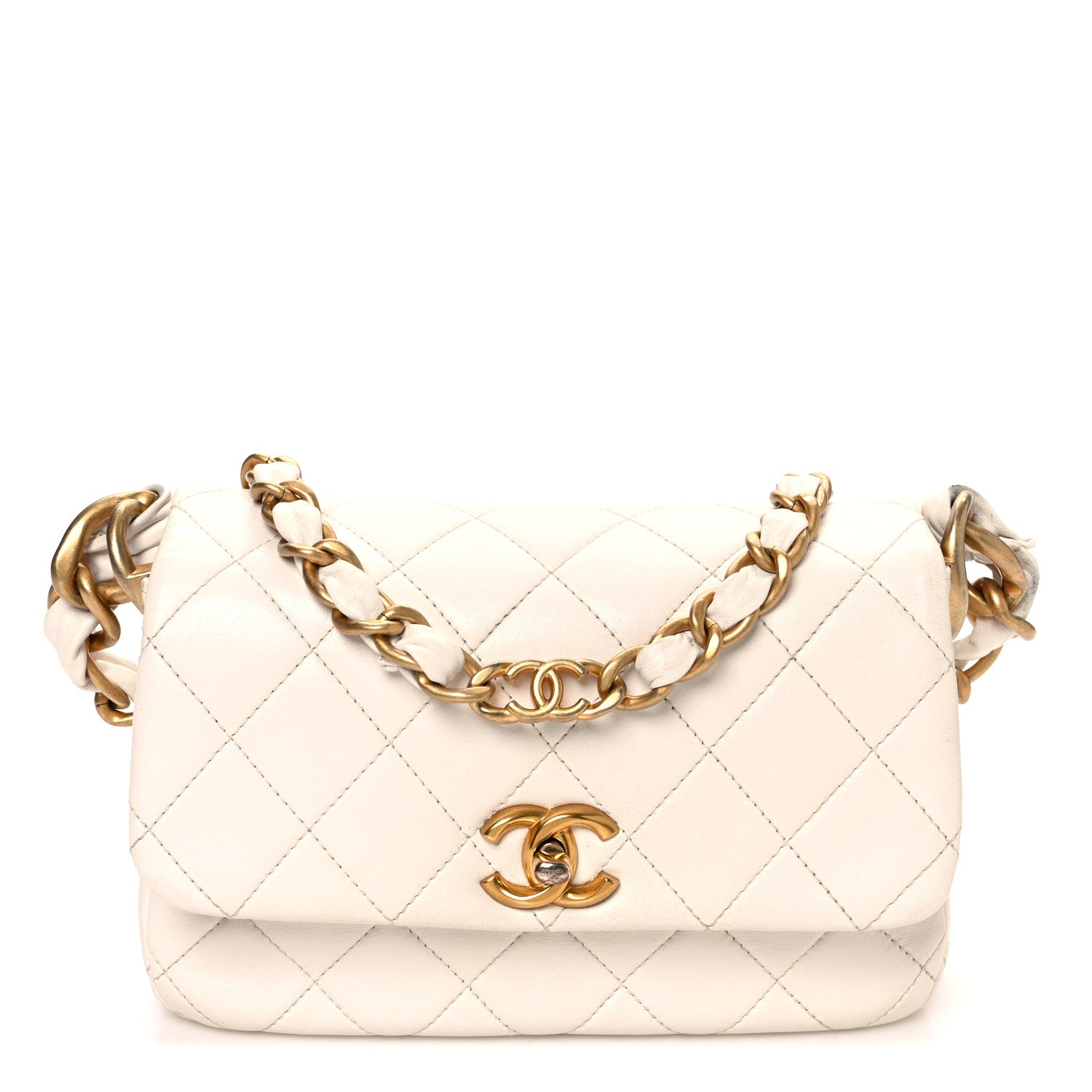 Chanel Lambskin Quilted CC Chain Flap Bag White 1 of 14