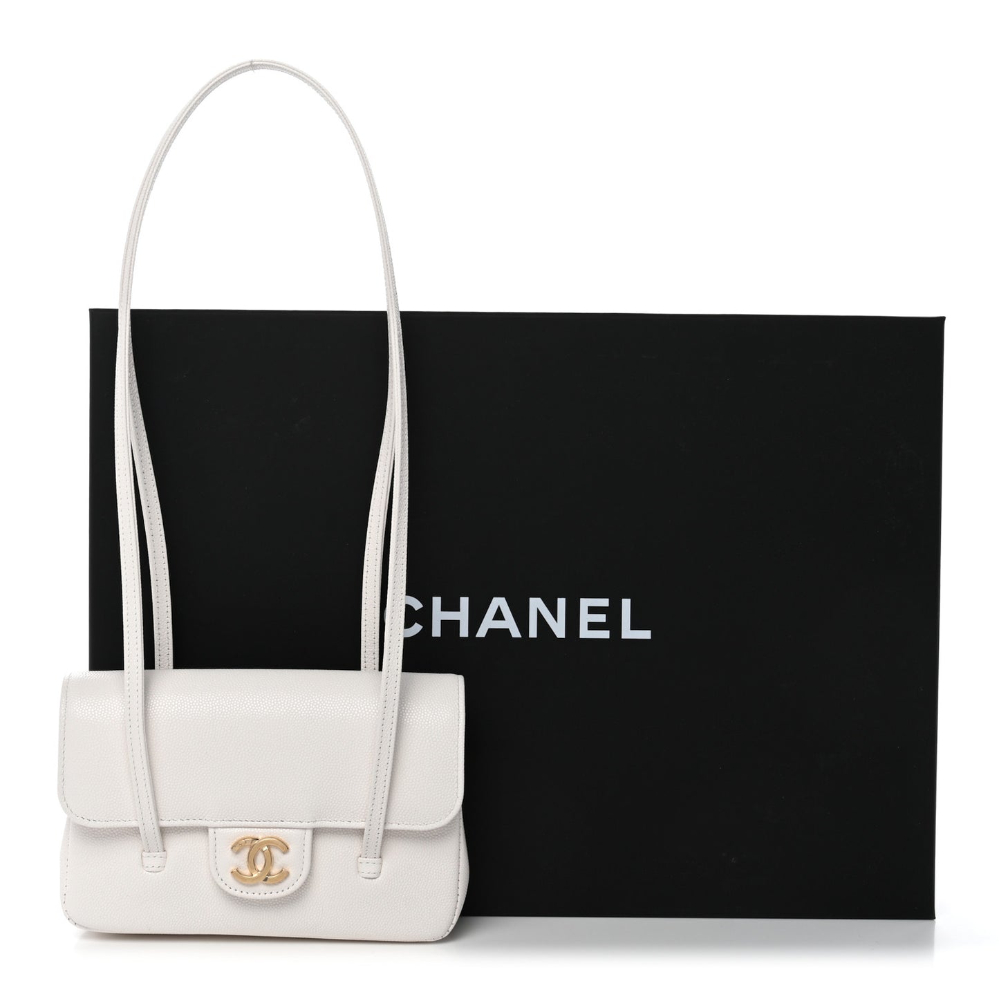 Shiny Caviar Mini Preppy Coco Shoulder Bag White