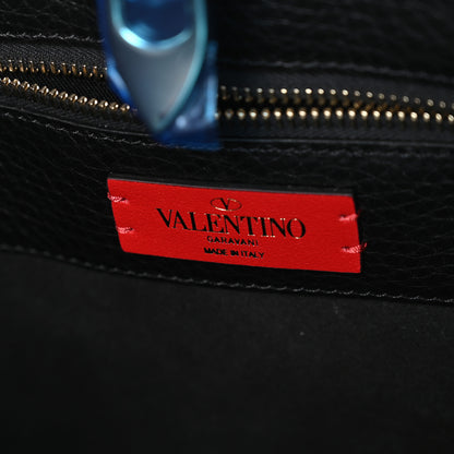 Valentino Garavani Pebbled Calfskin Rockstud Double Handle Tote  Black 6 of 9
