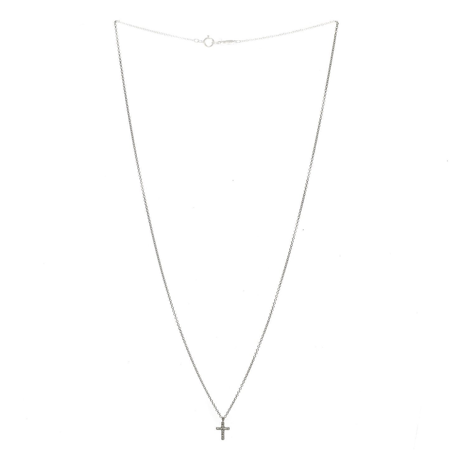 18K White Gold Diamond Mini Cross Pendant Necklace