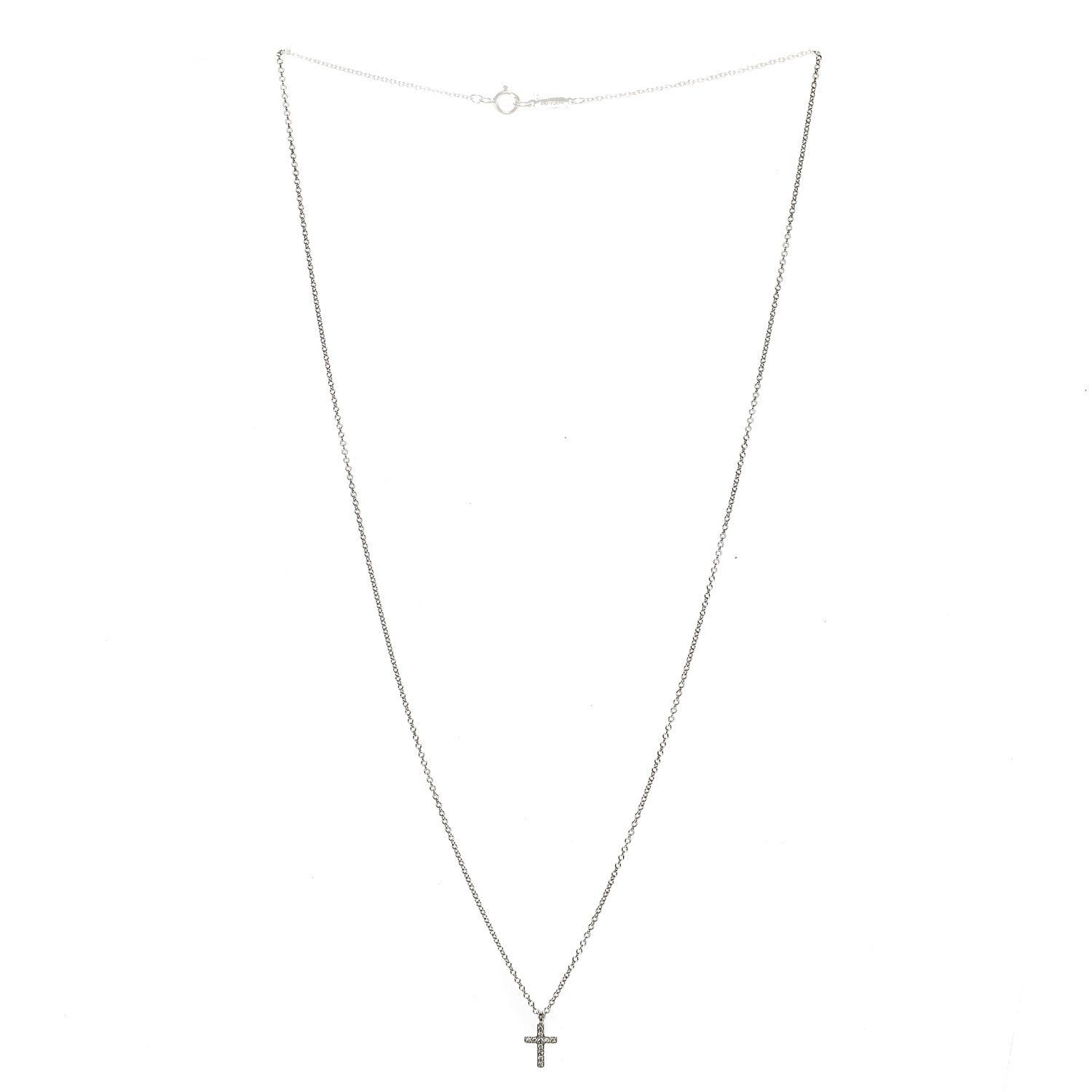 Tiffany 18K White Gold Diamond Mini Cross Pendant Necklace 3 of 5
