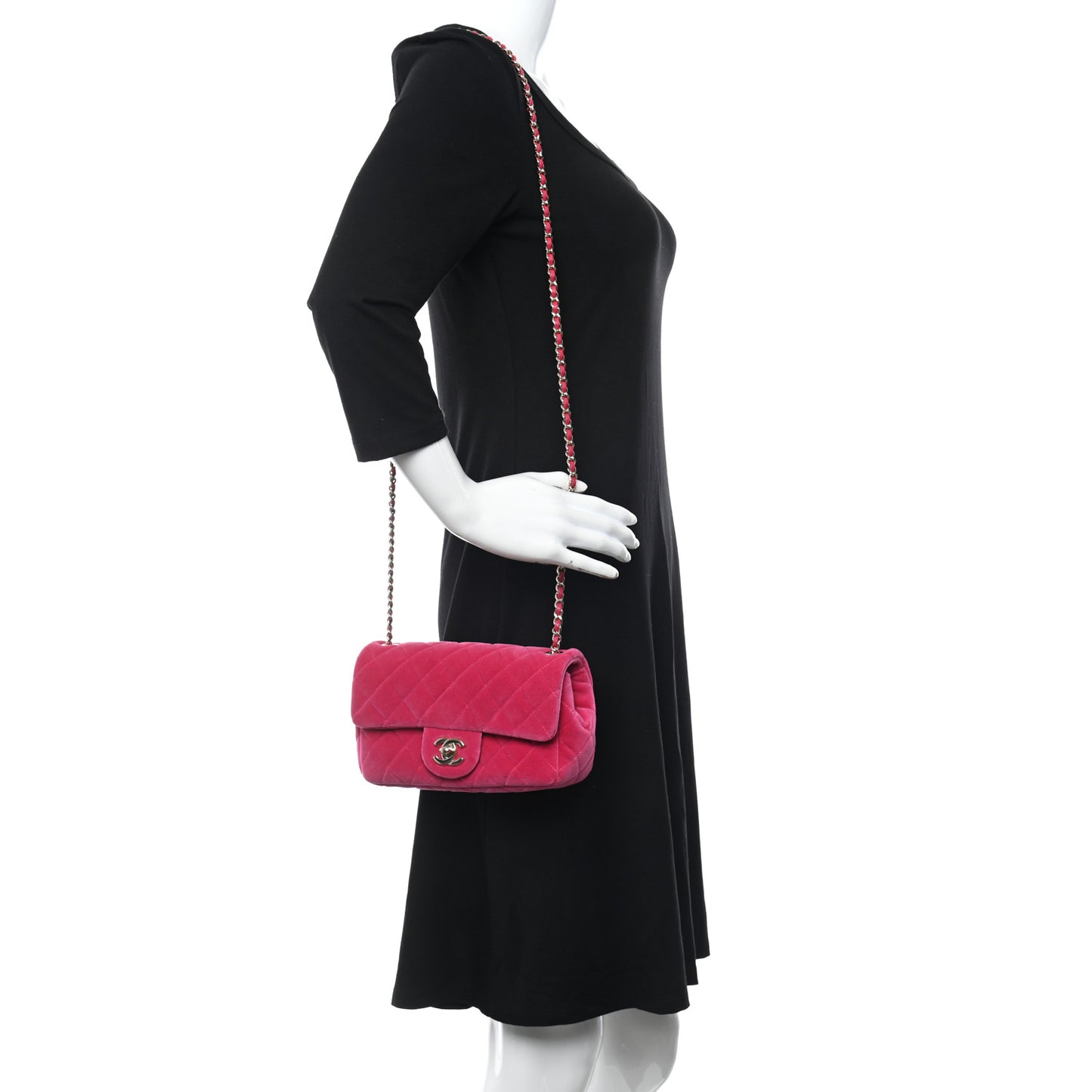 Velvet Quilted Mini Rectangular Pearl Crush Flap Fuchsia