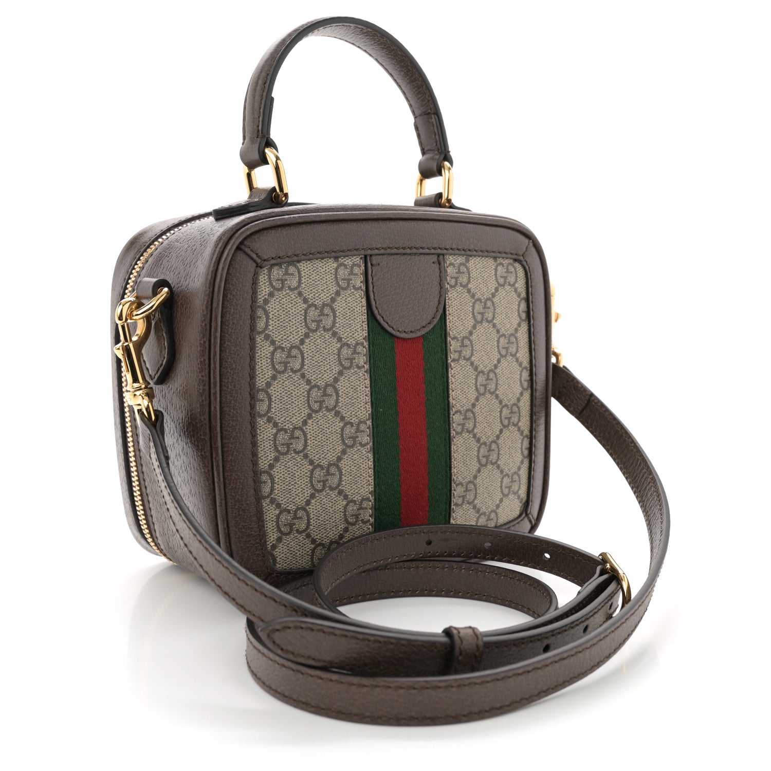 Gucci GG Supreme Monogram Textured Dollar Calfskin Mini Ophidia Top Handle Square Shoulder Bag Beige Ebony New Acero 2 of 10